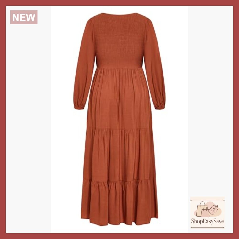 V-Neck Maxi Dress Elegant Chic Plus Size Flowy Casual Long Sleeve Pockets - Picture 5 of 6
